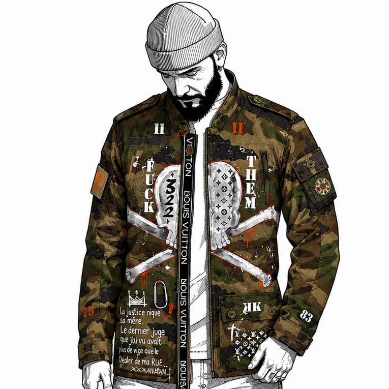 Army Walk — veste upcyclée pièce unique, Camouflage, taille S