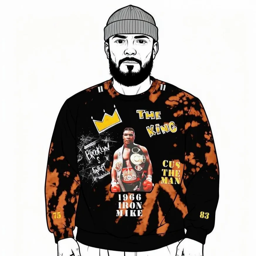 Iron Mike — sweat upcyclé pièce unique, Tie dye noir, taille L