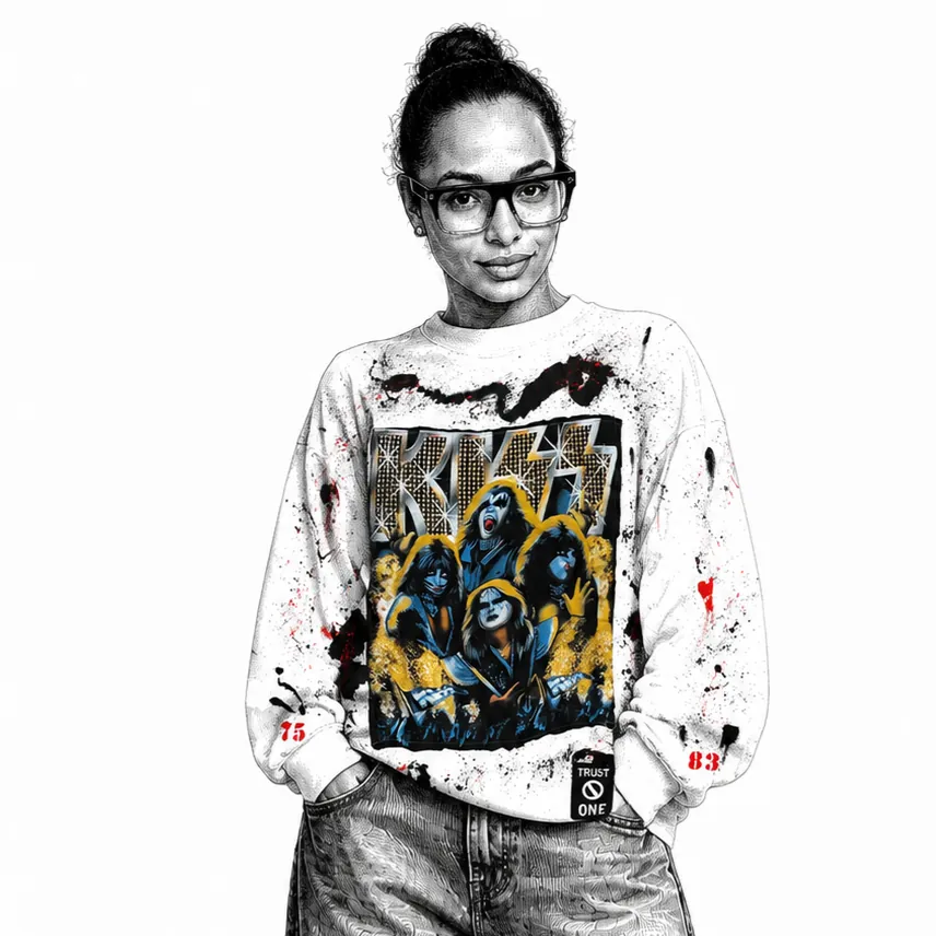 Optical Kiss — sweat upcyclé pièce unique, Blanc, taille XL