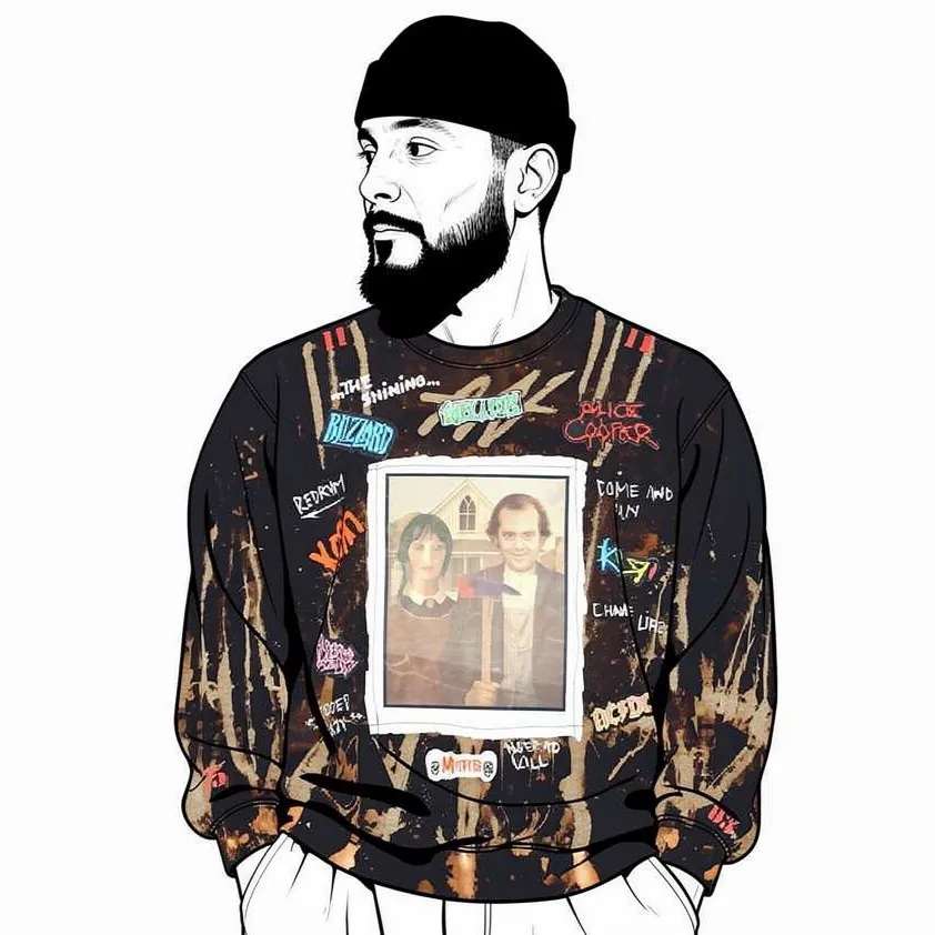 Red Rum — sweat upcyclé pièce unique, Tie dye noir, taille L